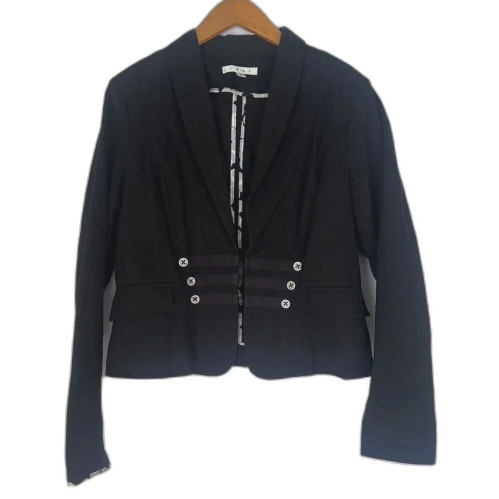 Cabi Black Lightweight Cotton Moto Military Style Layering Blazer Size 8‎